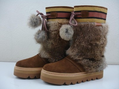 Women's 6.5 37 See By Chloe Genuine Rabbit Fur & Suede Oxana Boots Brown Suede