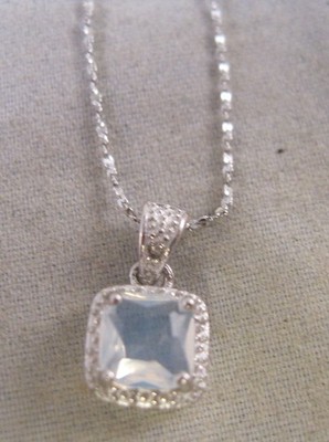 Mondstein & Diamant Chip Sterlingsilber Anhänger Halskette 20'' feiner Schmuck