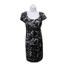 NWT Loft Black Floral Ribbon Waist Sheath Dress 10 Dark Romantic 80s 90s drs5.7