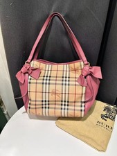 Authentic Burberry Bow Haymarket Check Pink Canvas Tote Bag UK