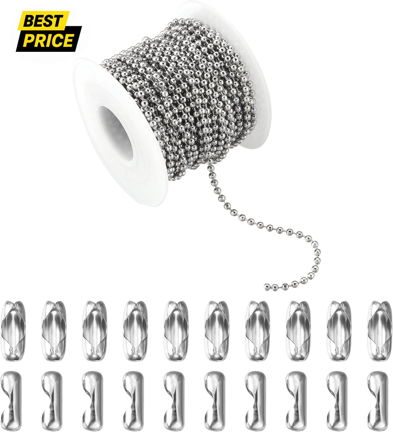 33Feet Ball Bead Chain,Stainless Steel Dog Tag Chain (2.4Mm)