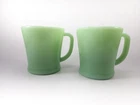 Set of 2 MCM Vintage Fire King Jadeite D Handle Coffee Tea Mugs Flat Bottom