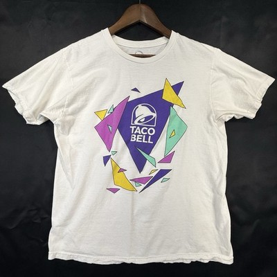 TACO BELL Shirt Adult Large White Retro 90s Geometric Graphic 21x25