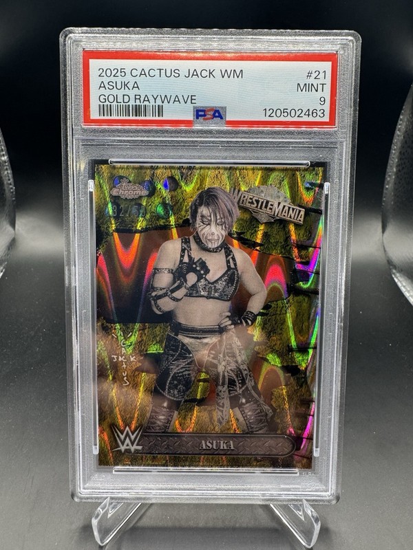 2025 Topps Chrome WWE x Cactus Jack Asuka Raywave Gold Refractor #/50 PSA 9