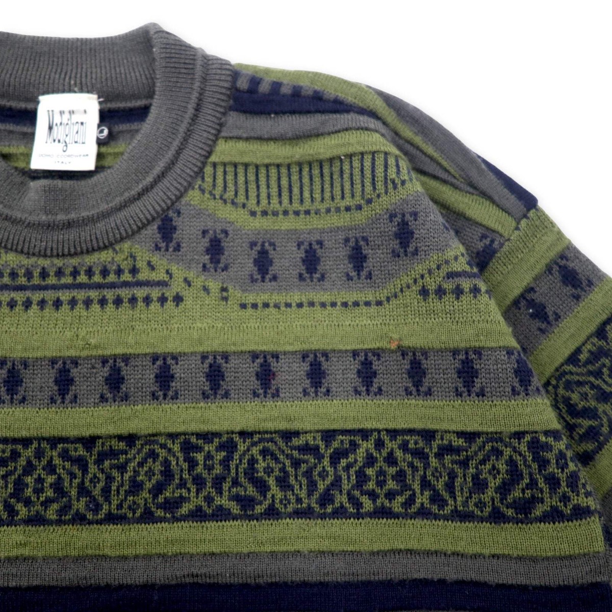 トップス Modigliani 90s Vintage 3D Knit Modigliani 90s 3D patterned knit sweater L Khaki Wool