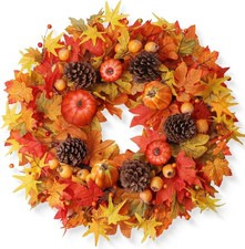 Fall Wreaths for Front Door 24 Inch Fall Wreath with Orange Pumpkins Pinecones