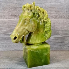 Vintage Norleans Horse Head Sculpture Bust Made in Italy Green Resin Large 11"