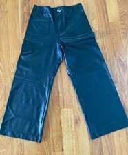 Anthropologie MAEVE The Colette Faux Leather Cropped Wide-Leg Pants Black 30