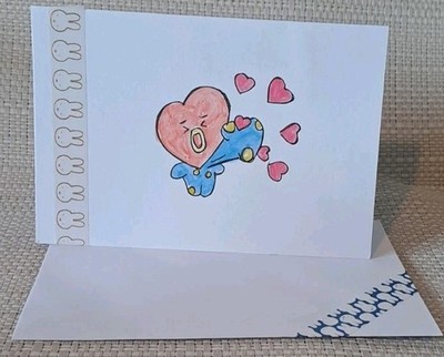  Handbemalte (nicht bedruckte) Aquarellkarte. BTS. BT21. K-POP Karten