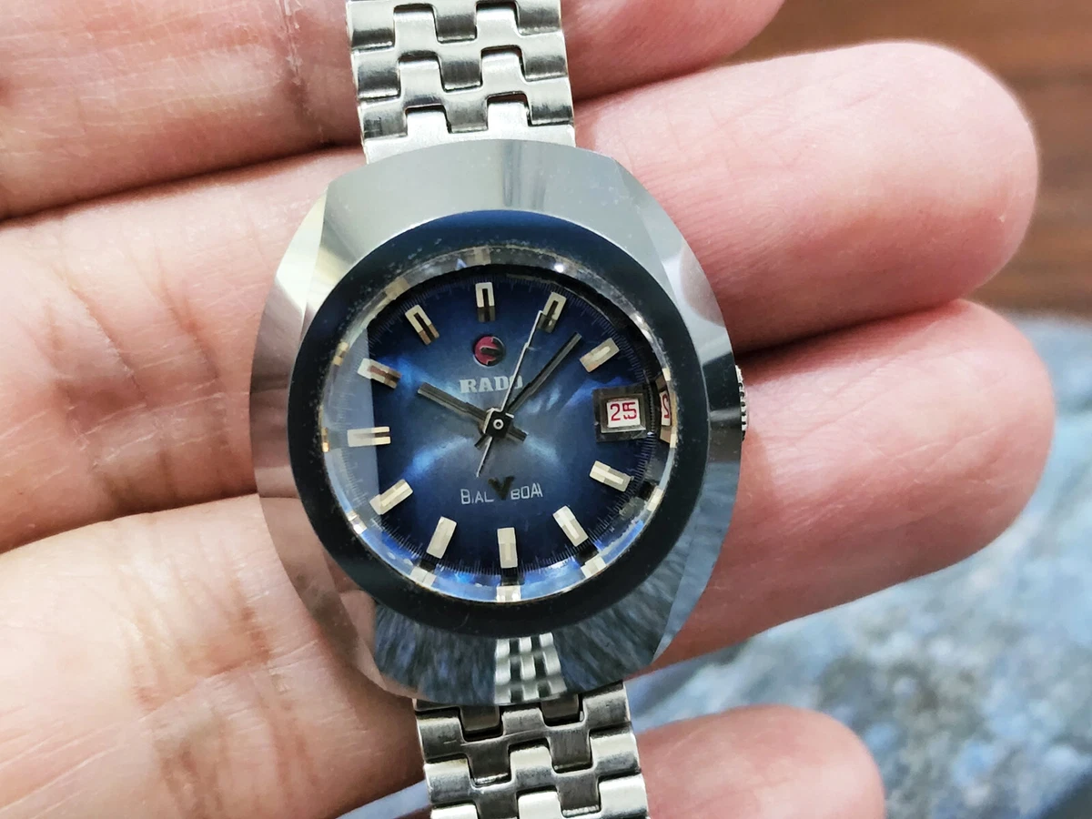 Vintage Rado Balboa Silver Diastar Automatic Swiss made Lady blue Dial.