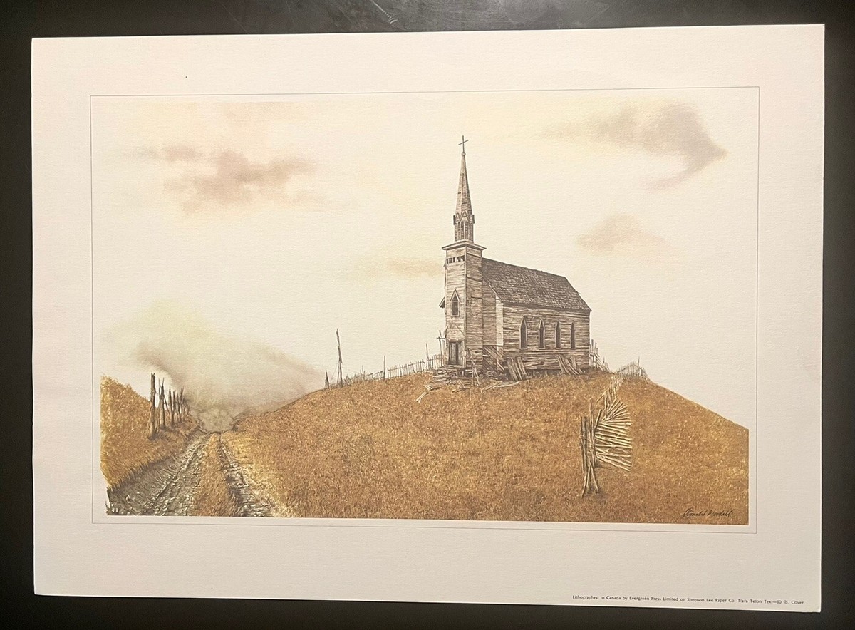 Ronald Woodall Lithograph Print Abandoned Church in the Midst of a