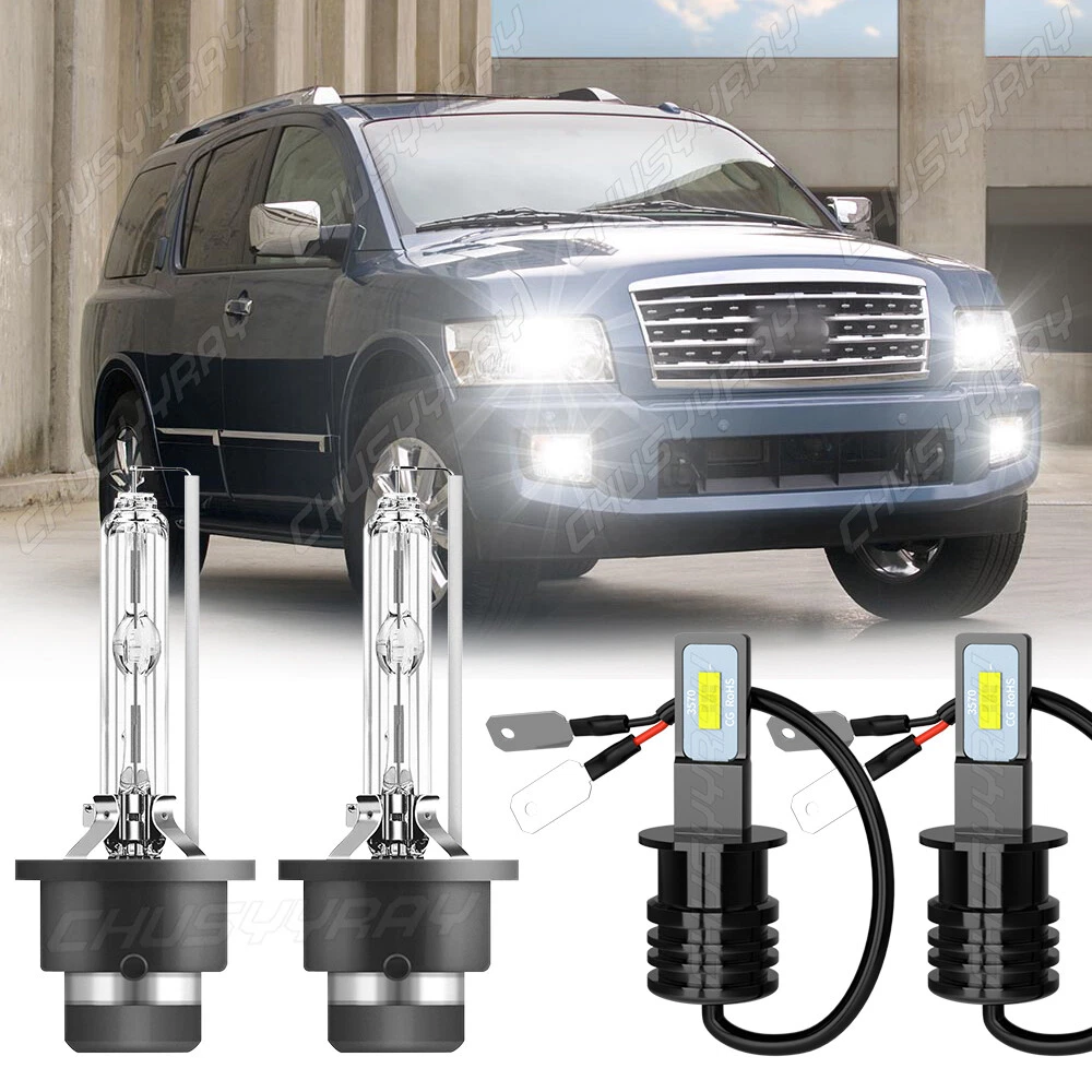 For Infiniti QX56 2004-2010 HID LED Headlight Low Beam + Fog Light Bulbs kits