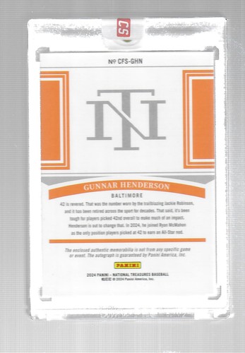 Gunnar Henderson 2024 National Treasures Clutch Factor Auto Memorabilia 14/49 - Afbeelding 2 van 2