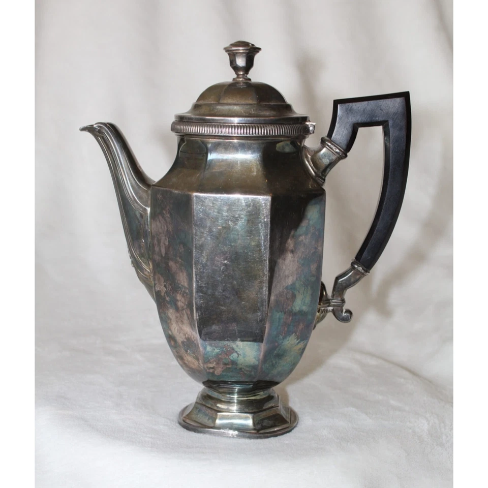 Antigua jarra chapada en plata Christofle Francia agua caliente mango madera art déco Foto 3 de 4