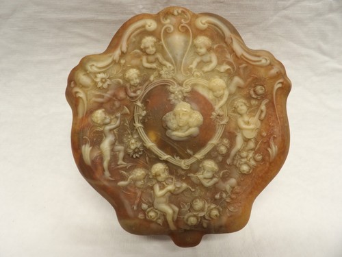 GENUINE INCOLAY STONE CHERUB ANGEL TRINKET JEWLERY BOX VINTAGE