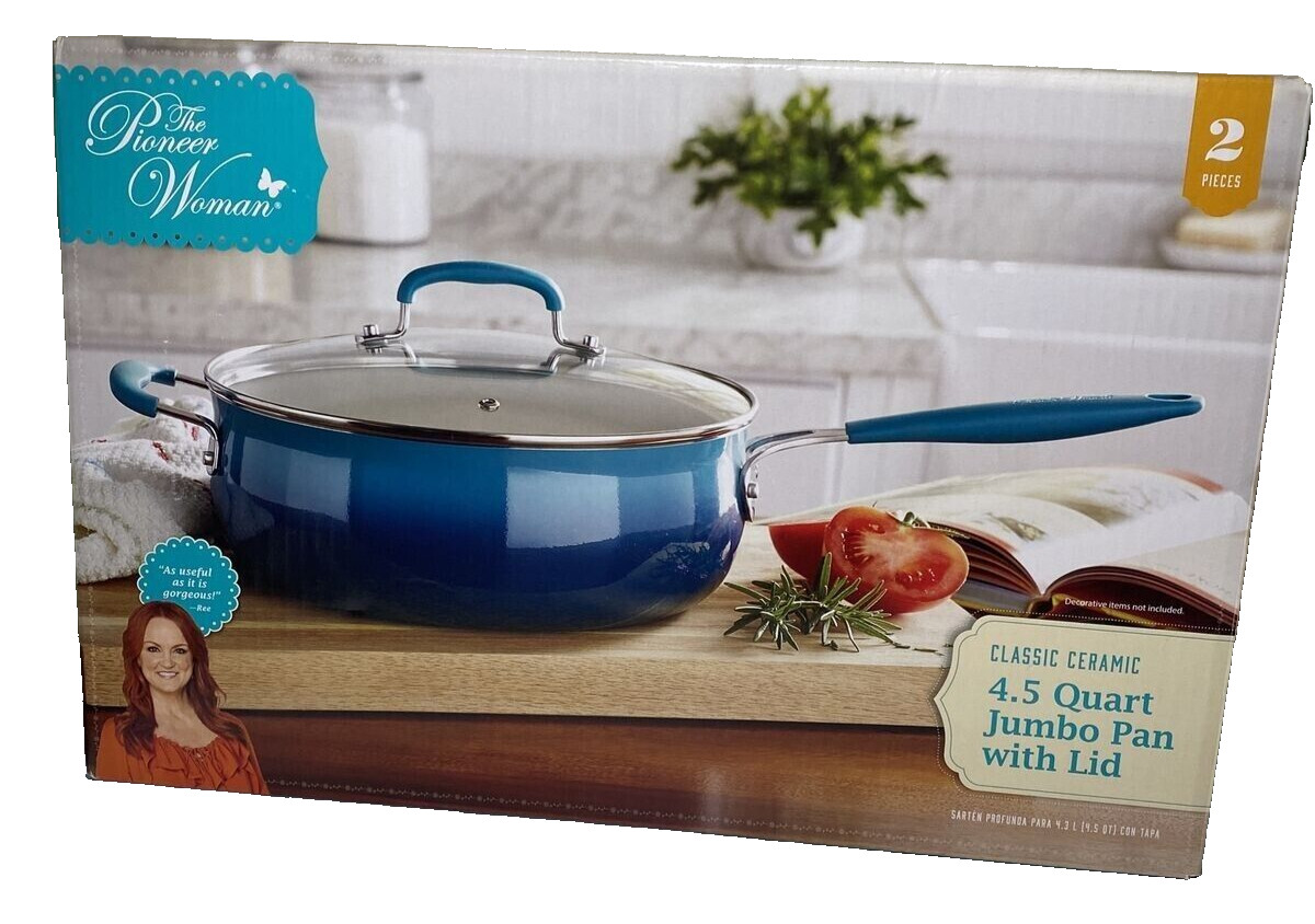 Pioneer Woman Ceramic Jumbo Pan With Lid Classic Cooker Ombre Teal 4.5qt New