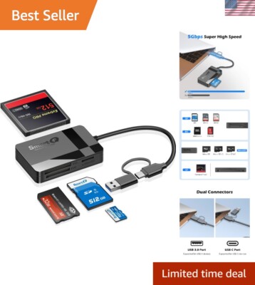 Versatile 4-in-1 Memory Card Reader for Quick Data Transfer - USB C & A