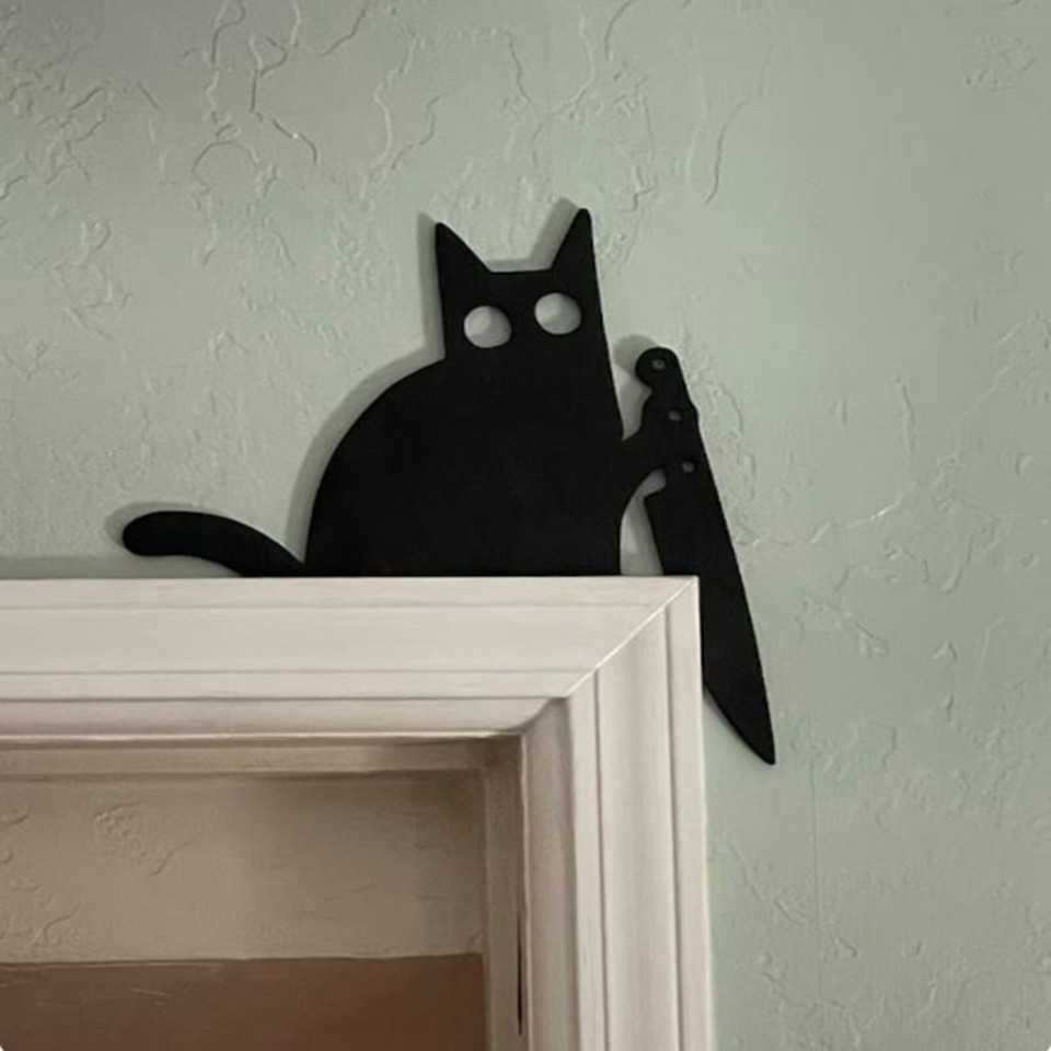 Halloween Black Cat Metal Door Topper Decoration Door Corner Window