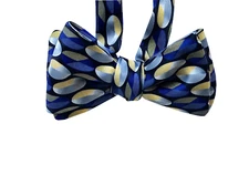 Silk bow tie for men - Yellow & Blue Ovals Bow Tie - Handcrafted - Self-tie