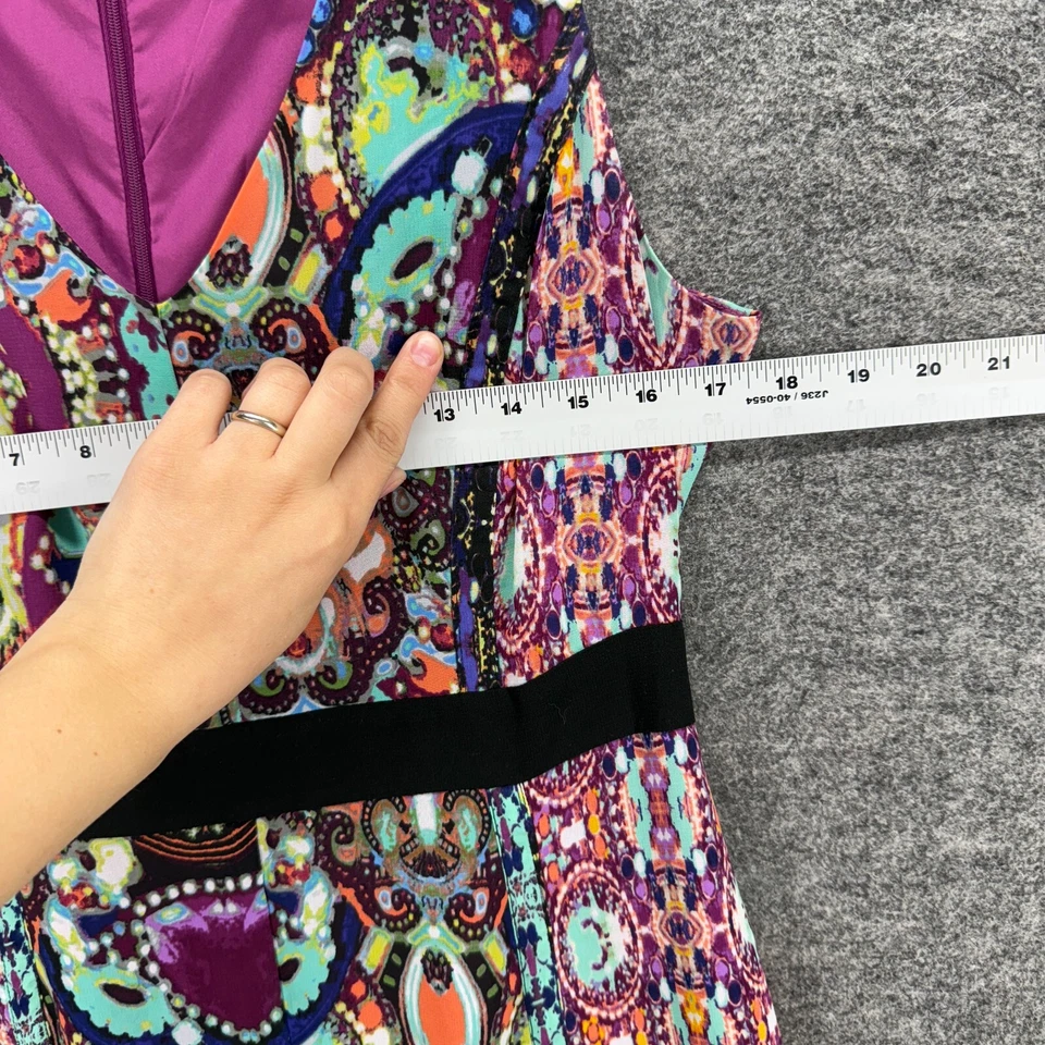 Платье женское Nicole Miller 8 фиолетовое геометрическое макси длинное с v-образным вырезом на молнии с подкладкой - Изображение 4 из 4