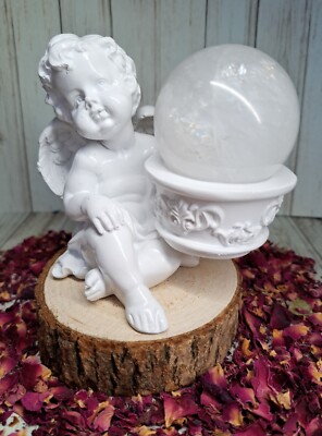 Klare Quarz Kristall Kugel 5cm 190g Regenbogen & Cherub Ständer - Heilkugel Geschenk