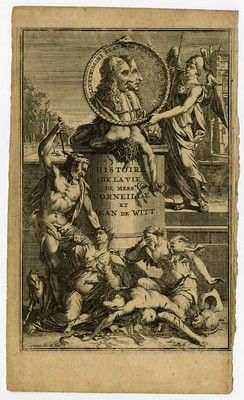 Antiker Druck-FRONTISPIZ-HISTORY-DE WITT-1672-BIOGRAPHIE-Goeree-ca. 1700