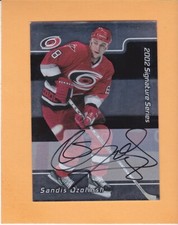 SANDIS OZOLINSH 2001-02 BAP SIGNATURE SERIES AUTO #163 HURRICANES  ** DAMAGED