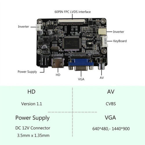 CLAA103WA01 Xn 10,3" 1280x480 TFT-Schermo LCD con scheda driver LCD HD-MI VGA AV - Foto 3 di 4