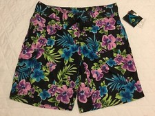 NWT Kanu Surf Black  Purple Floral Katya Board Shorts UPF 50 Women  s Size 6