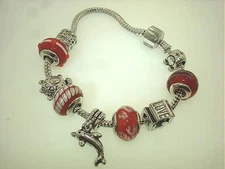 12MM INTERMIXED LAMPWORK COLORED GLASS SILVER TONE BRASS BEADS CHARM BRACELET