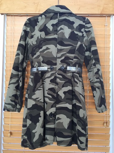 INC Women's New Sz S XS Green Camouflage Sequin Long Trench Blazer Coat Jacket - Picture 5 of 12