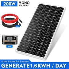 12V 200W Solar Panel Kit Monocrystalline PV Power Charger for RV Home Rooftop