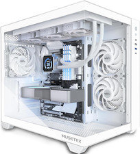 White ATX Mid Tower Case with 360MM RAD, 3 Fans  Full View Tempered Glass