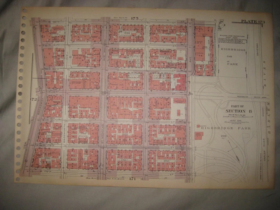 ANTIQUE 1955 HARLEM NEW YORK CITY MANHATTAN MAP FORT WASHINGTON PARK PROJECTS NR - Image 2 of 2