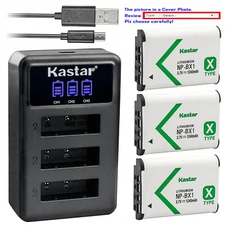 Kastar NP-BX1 Battery Triple Charger for Sony ZV-1 Vlog, ZV-1F Vlogging Camera