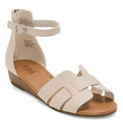 APL a.n.a Sandali donna pelle panna cinturino alla caviglia zeppa estivi casual 8M