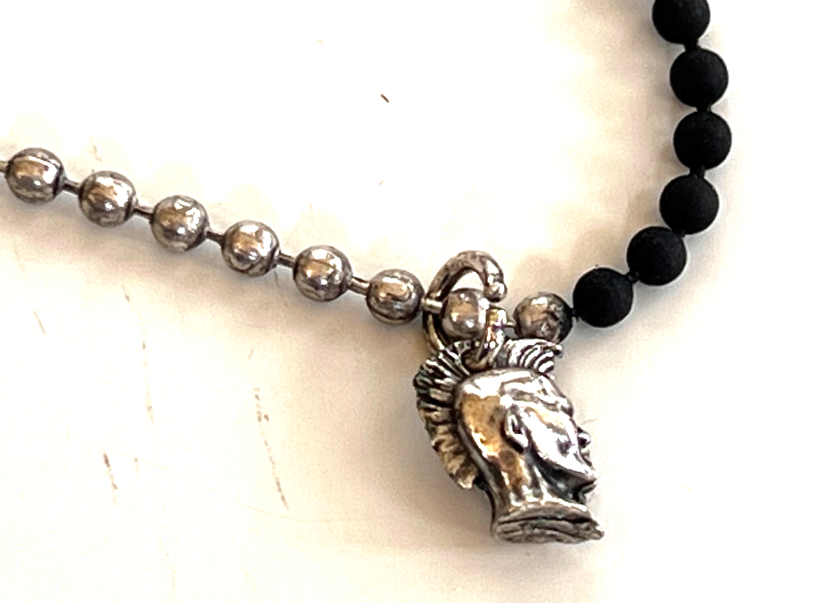 Diesel A-MARBLE Vintage Aged Necklace X04630, Black/Silver, BNWT