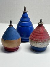 Vintage Lot Of 3 Painted Wood Spinning Toy Tops
