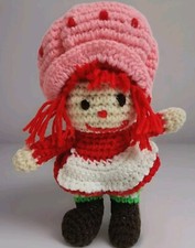 Vintage Strawberry Shortcake Doll Crochet Hand Knitted Crafted Homemade Red Pink
