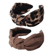 2PK Leopard Print Knotted Headbands for Women Cute Wide Top Knot Headband Fas...