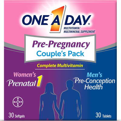 One A Day Pre-Pregnancy Couple's Pack Multivitamin, Prenatal Vitamins, 30+30 Ct