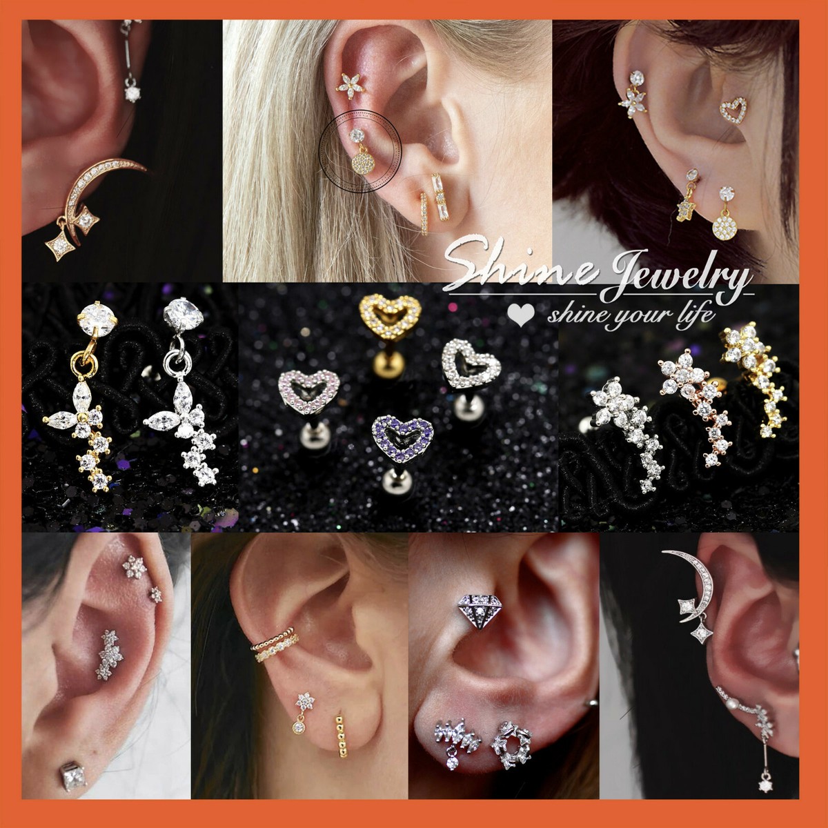 Gem Diamond Ear Climber Helix Tragus Cartilage Ring Bar Stud