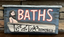 Wooden Bathroom Baths Folk Art Sign Cabin Home Decor