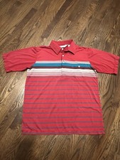 Arnold Palmer Golf Polo Shirt Medium Red Teal Tan Brown Stripe RARE Vintage