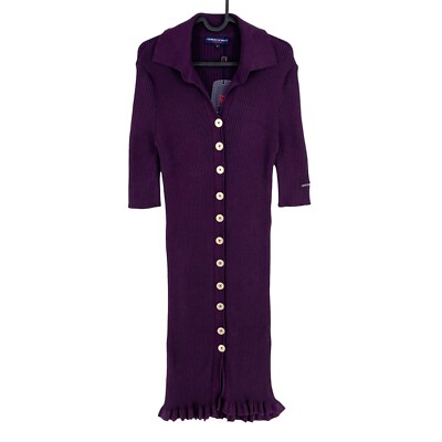 Giorgio Di Mare Women Purple Knitted Short Sleeves Shirt Dress Size L