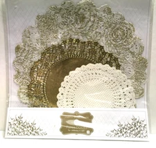 LOT OF 2 PARTY PORCELAIN / PAPER DOILIES 24 PCS EACH NIP TALKING TABLES