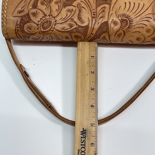 Vintage mittelgroße Leder Handtasche Handtasche braun geprägt Blumen Western 60er - Bild 11 von 11