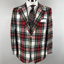 WILD VTG 70s Richman Bros 42S red white green blue plaid madras sport coat