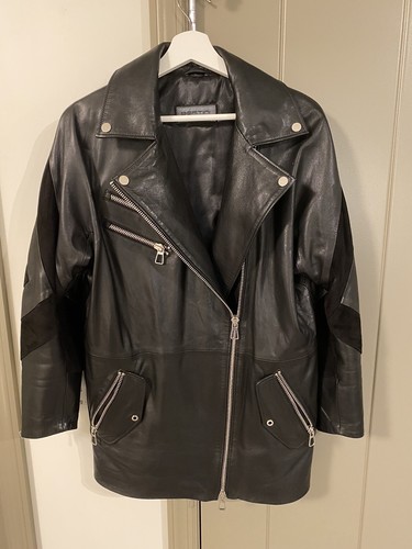 Woman Black Leather Jacket size 38 - Picture 4 of 9