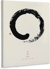 Black And White Art Poster Abstract Art Picture Enso Zen Circle White Canvas